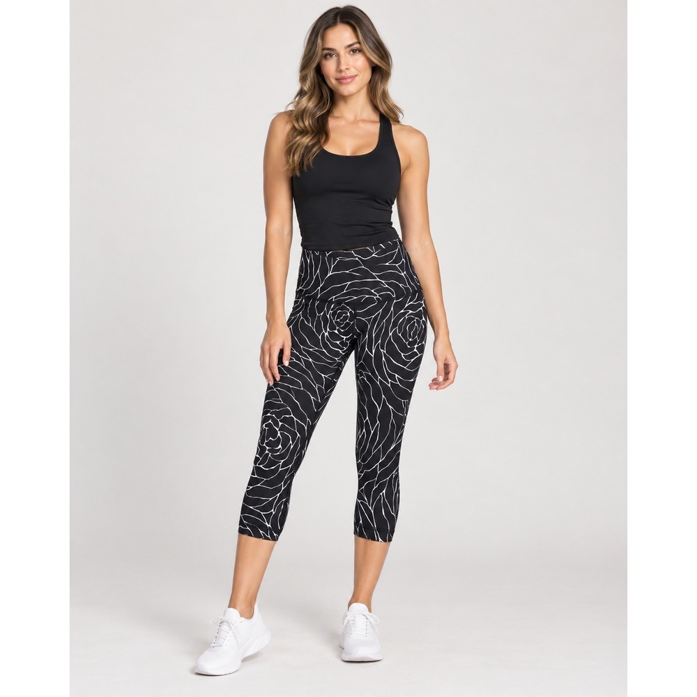 Lululemon Wunder Under Crop High Rise Leggings Rose Floral Black White Size 8